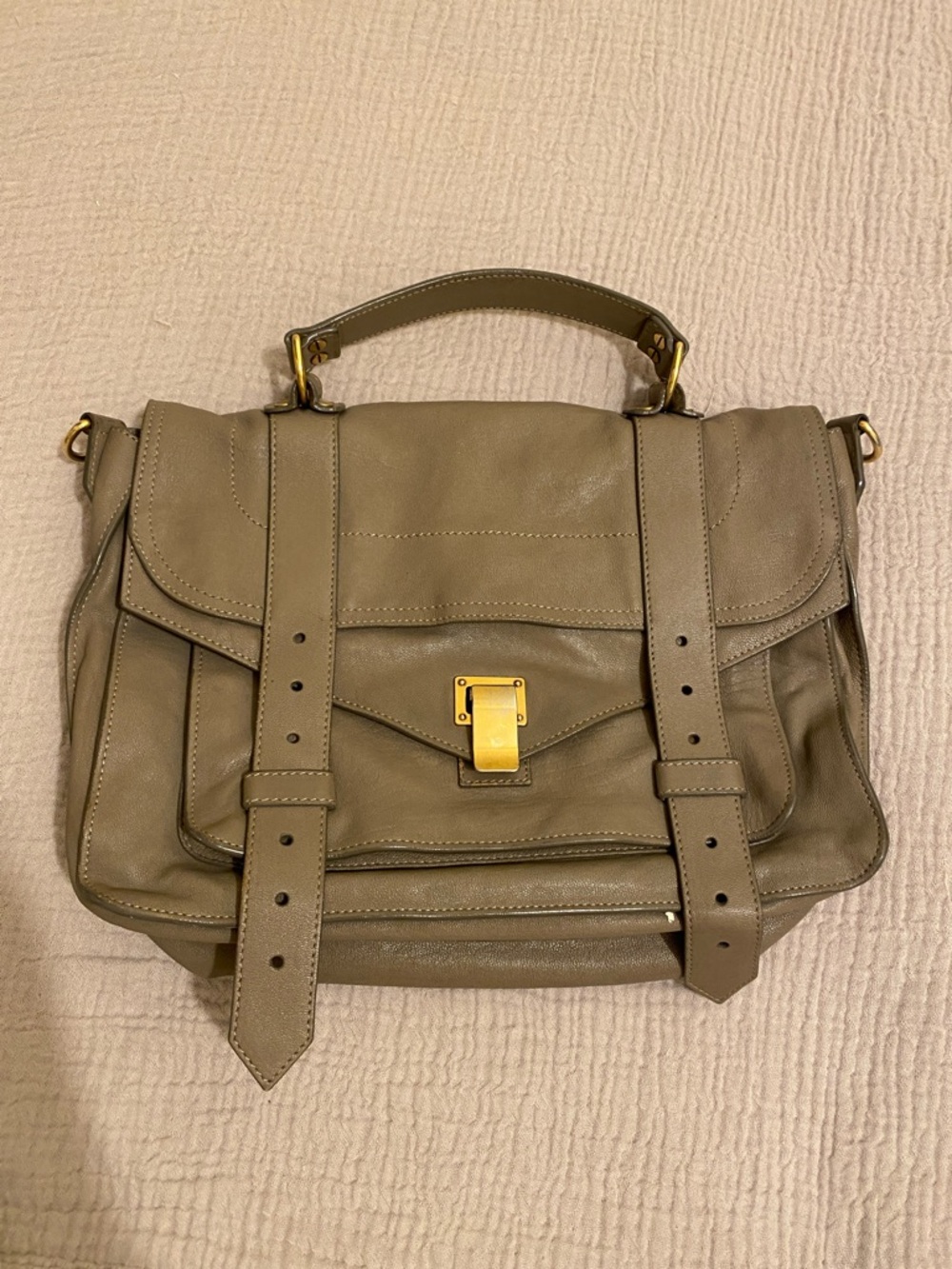 PROENZA SCHOULDER Leather Satchel Handbag in Olive Taupe with Gold Hardware